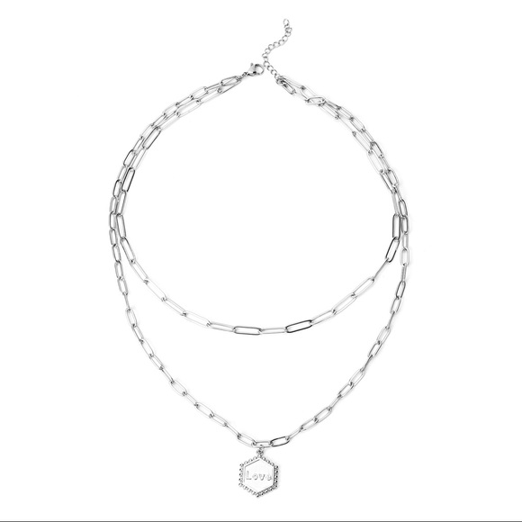 0 Jewelry - Necklace Paper Clip Stainless Steel with Love Charm